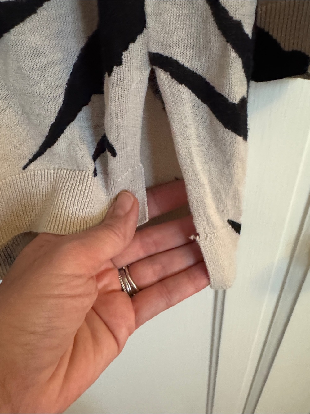 LOFT Light Beige Sweater with Black Bird Swallow Print - Picture 5 of 8
